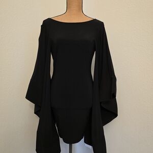 Elegant Black Women's Dress With Flared Sleeves